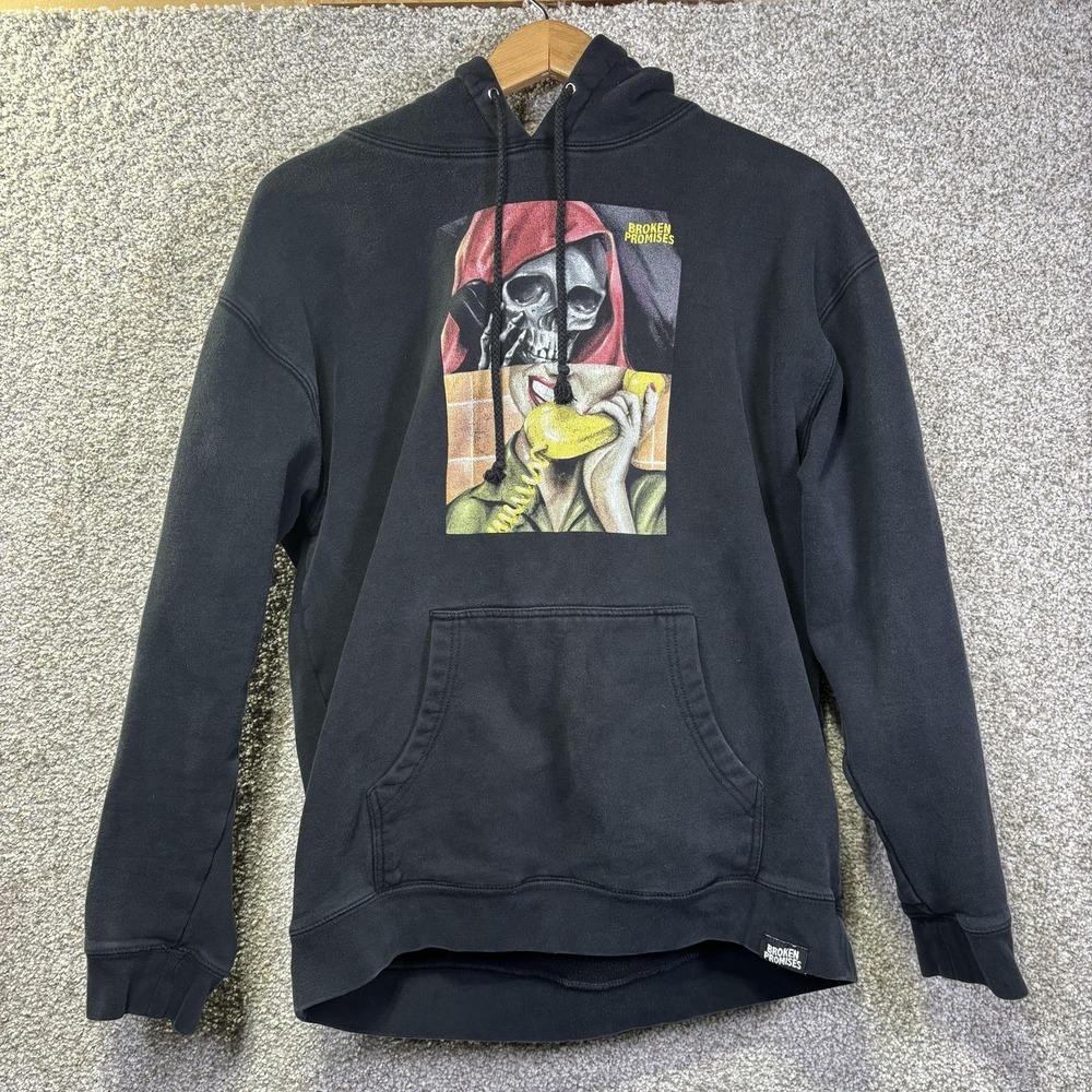 Broken Promises Hoodie Mens Large Black Delete Phone Number Graphic Sweatshirt‎